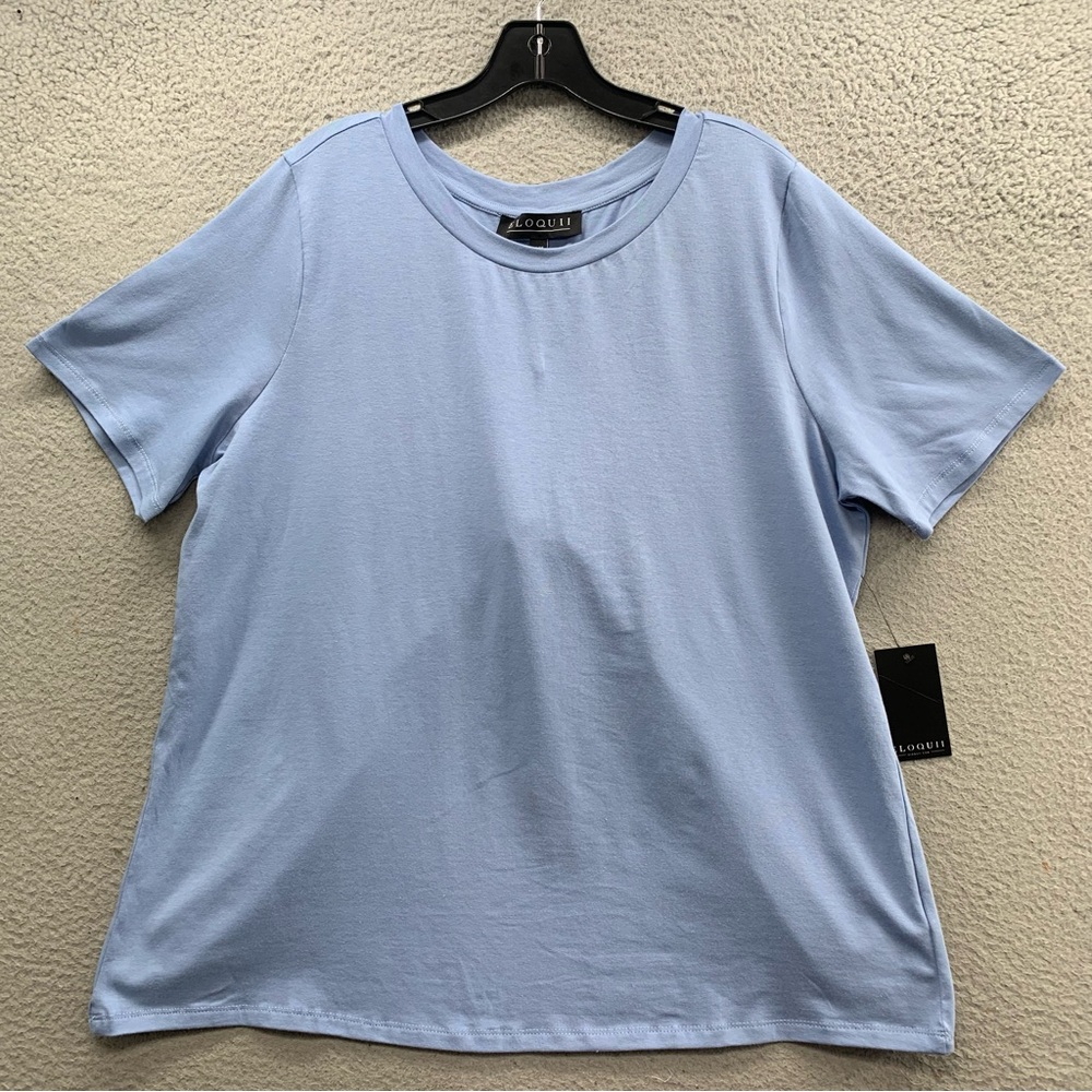 Eloquii Women Top Blouse Size 14-16 Blue Open Back Tie Bow Detail Short Sleeve